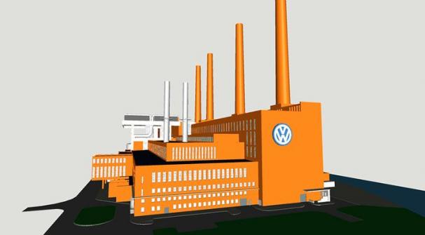 Skiss av VW-koncernens produktionsanläggning i Wolfsburg som ska gå över från kol till gasdrift.
