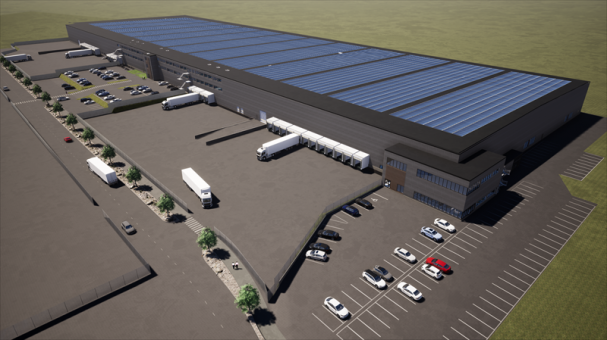 En av Nordeuropas största solcells-anläggningar kommer byggas på en av Castellum nyaste logistikanläggningar, Hisingen Logistikpark, utanför Göteborg (bilden är en illustration).
