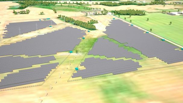 3D-grafik över solcellsparken i Skurup.
