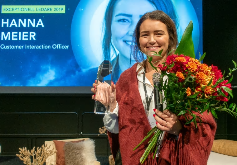 Hanna Meier, Customer Interaction Officer på Vattenfall hyllades som exceptionell ledare av Vattenfall under Nolia Ledarskap i Umeå 2019.