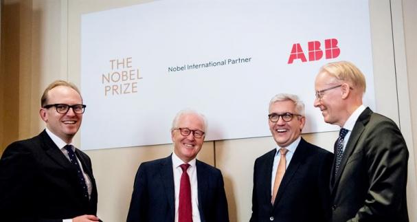 Fr v: Mattias Fyrenius, VD Nobel Media, Lars Heikensten, VD Nobelstiftelsen, Ulrich Spiesshofer, koncernchef ABB, och Johan Söderström, vd för ABB Sverige.
