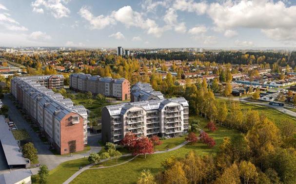 Visionsbild över Umeås nya bostadsprojekt, som ska ge plats för 226 hyreslägenheter (bilden är en illustration).