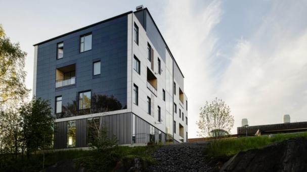 Fasadintegrerade solceller på HSB Living Lab i Göteborg.