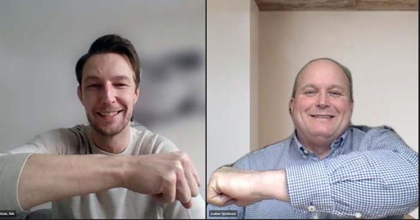Nils Bittnér på Jönköping Energi och Joakim Björklund Carlfors Bruk i digitalt möte.